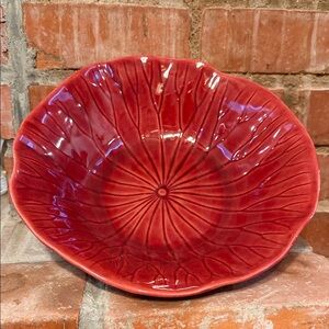 Cabbage Leaf Red Ceramic Handmade Bowl Platter